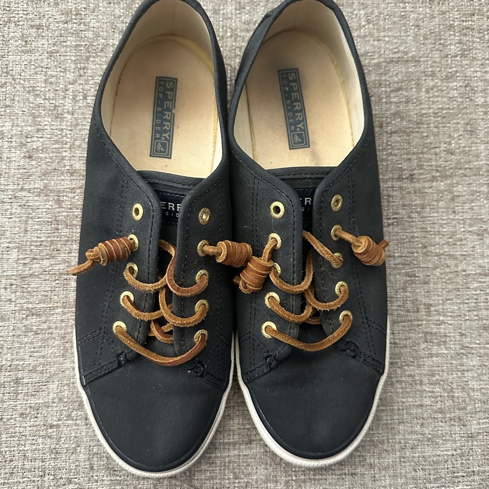 Sperry Black Shoes with Tan Laces